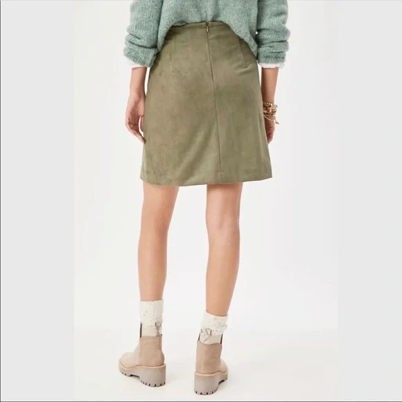 Anthropologie Suede Mini Skirt In A Moss Green - Picture 2 of 9